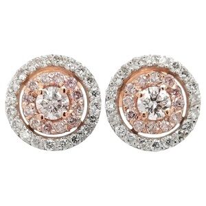 AIG Certified 0.70ctw Natural Pink & White Diamond Earrings - 14K Two-tone Gold